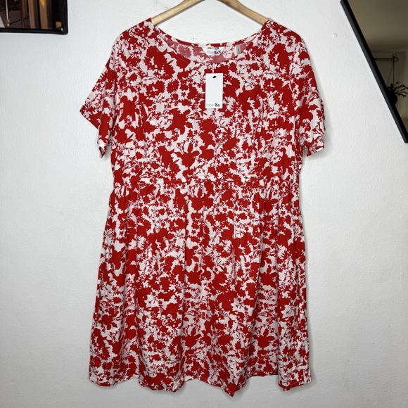 Dresses & Skirts - New Labelbe Red Floral Dress Womens US 16 Viscose Short Sleeve Bohemian Label Be